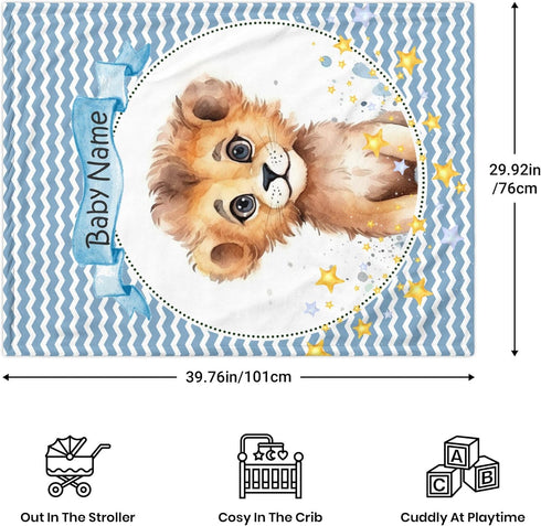 Novusopt Personalized Baby Blanket Lion Baby Blanket Name Blanket Custom Baby Blankets for Boys Cute Baby Boy Blankets