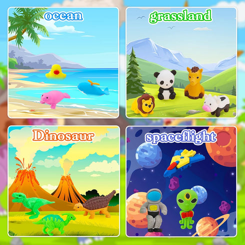 150Pcs Animal Erasers, Kids Pencil Erasers, Mini Animal Food Erasers, Bulk Toys for Classroom Rewards, Game Prizes,