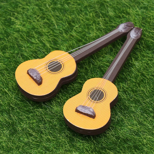 Healifty Base Guitar, 2PCS Wooden Miniature Guitar Dollhouse Musical Instrument Photo Props