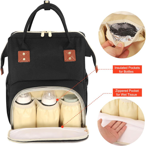 Diaper Bag Backpack Multi-Function Baby Bag with Large Capacity and Insulated Pockets Organizer Bag for Mom/Dad, Black
