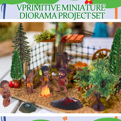 27 Pcs Primitive Man Figurines Kit, Diorama Supplies with Mini People Figures, Mixed Model Trees and Stone for