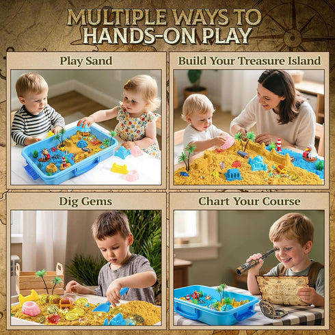 Accessories,2.2lbs 3 4 5 6 7 8 KNASON Pirate Treasure Chest Sensory Bin,Play Sand Kit for Boys with Pirate Sand,Glow
