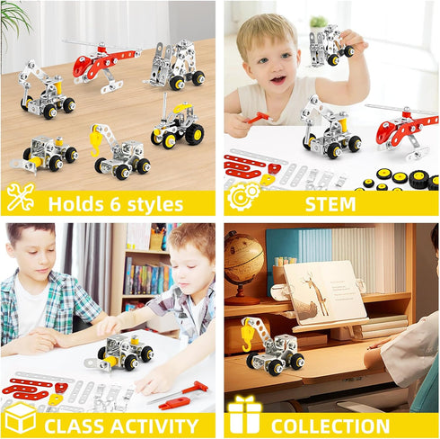 272 PCS Stem Building Toys, Metal Construction Vehicles & Helicopter Model Kit, 6 Models Erector Sets for Boys Age 8-12