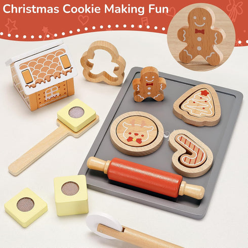Playset 29 3D 3+ PairPear Gingerbread House Baking Piece Wooden Christmas Cookie Baking Kit, Toy Cookie Play Food