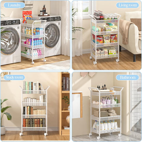 3IngSeagulls 4-Tier Baby Diaper Caddy Cart, Diaper Caddy Organizer and Storage, Rolling Utility Cart for Baby Supplies