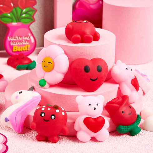 28 Packs JOYIN Valentines Day Gift Cards with Mochi Squishy Toys, Stress Relief Fidget, Cute Miniature Novelty Squeeze
