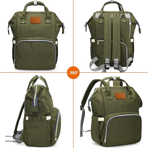 LIMHOO Backpack Diaper Bag for Men Dad, Waterproof Large Canvas Camo Nappy Bags, Baby Care Bag (Army Green)