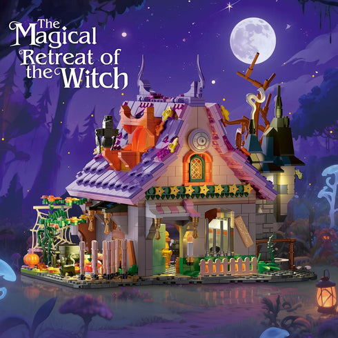 Set Set 1200 14 Magic House for Witches and Witches Building with Lights, Over Halloween Haunted House Building Blocks