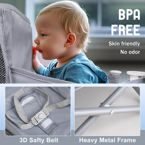 6M-3Y, Tiny Marvels Portable Booster Seat, Foldable Baby High Chair with Removable Tray, Safety Harness & Carry Bag
