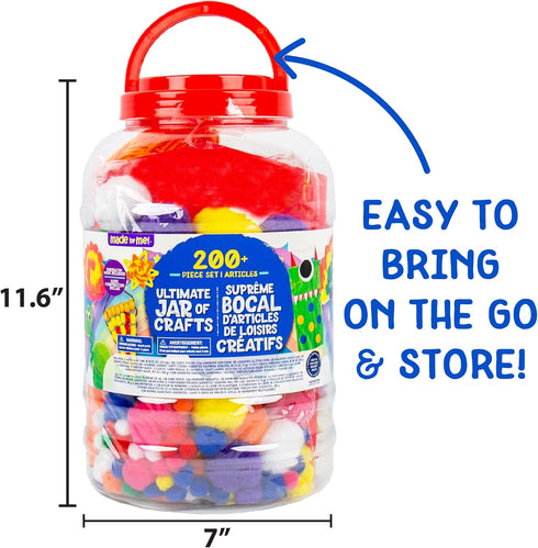 Made By Me! Ultimate Jar of Crafts, 200+ Piece Rainbow Craft Supply Bundle, Starter Kit for Kids and Adults