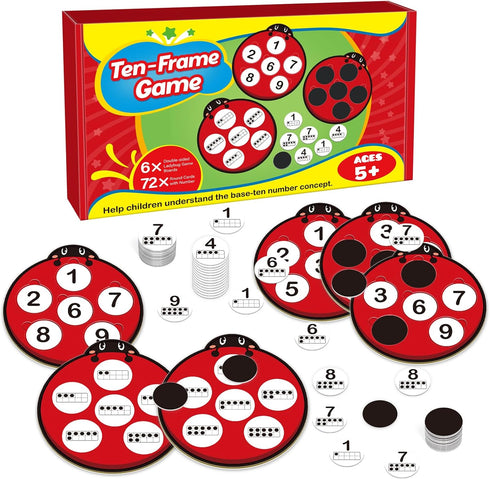 Number Bingo Games for Kids Toddlers - Ten Frame Set, Math Manipulative, Addition & Subtraction Flash Cards