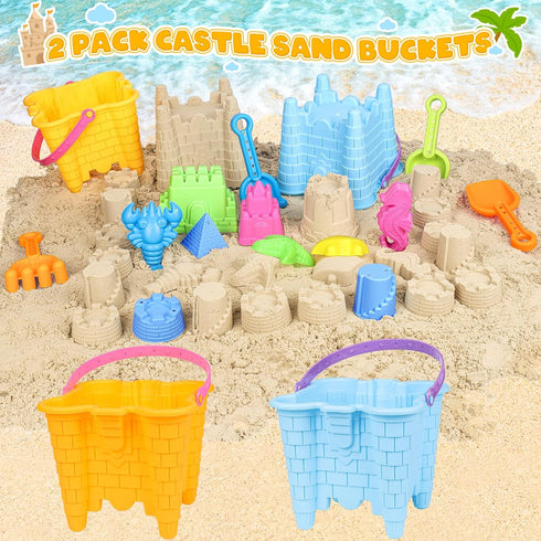 Beach Toys for Toddlers, Sand Castle Toys with Buckets, Shovels & Molds for Kids Ages 3-10