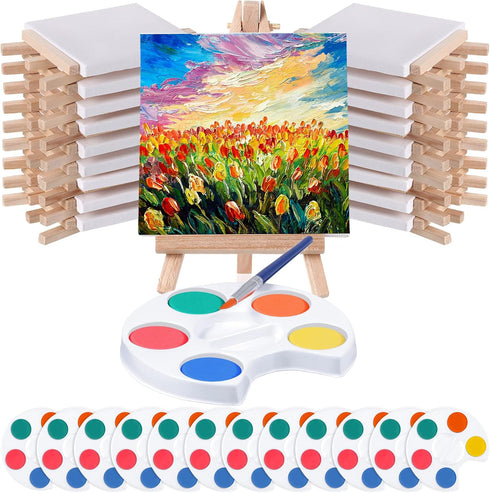 Crtiin Mini Watercolor Paint Set Gifts 4x4" Small Painting Kits Canvas with