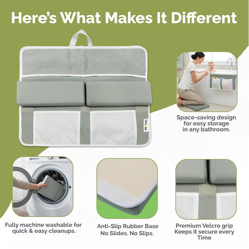 Elbow Set 1.5" 6 Wobbi Baby Bath Kneeler and Rest Pad - Thick Memory Foam Knee Pad for Bathing Babies - Suction Cups