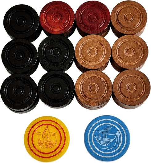 Professional Carrom Board Game International Champion Wooden 8mm Coins, Set of 24 Coins with 2 Striker Included