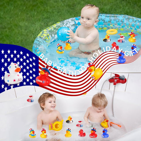 24 SCIONE Patriotic Rubber Ducks - Pcs Independence Day Novelty Funny Squeeze Baby Shower Bathtub Ducks for Fourth