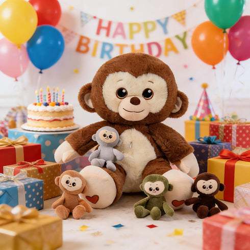 Mommy 5 3-8, Monkey Stuffed Animals, Monkey Plush with Baby, Pcs Plush Toy for Girl Boy, Birthday Gifts for Kids