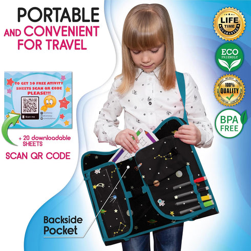 Waterproof Car Seat Tray for Toddler, Kids Travel Lap Desk with Storage for Road Trip Essentials, Black