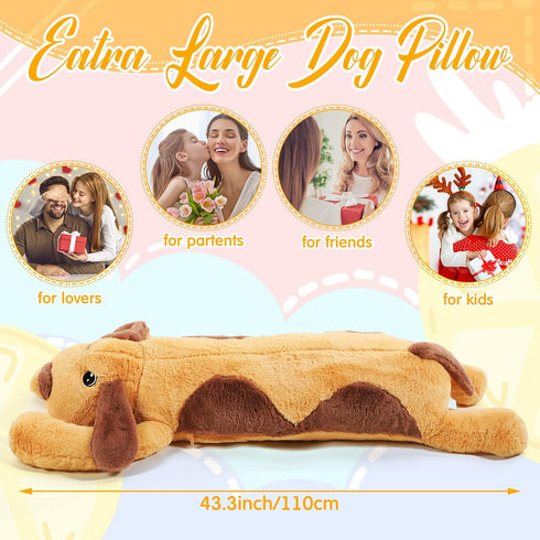 Queekay Giant Dog Stuffed Animals Plush Toy, Body Hugging Pillow for Birthday Gifts (Brown, 43.3 Inch)