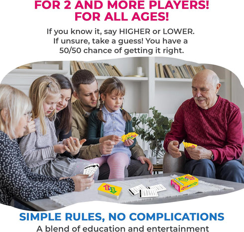 QUOKKA Board Game for Kids 8-12 - Family Card Game for Kids and Adults, Higher or Lower Guess Fun Questions