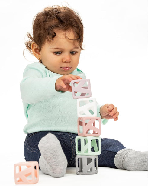 Malarkey Kids Stack N Chew - Mini Cubes Baby Chew Toy Monochrome - Develops Fine Motor Skills, Increases Grip Strength