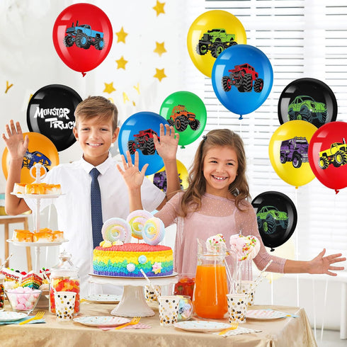 36 Pcs Truck Balloons, 12 Inch Colorful Latex Balloon Bouquet for Kids Birthday Party, Baby Shower Supplies