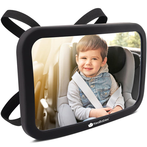 Large Shatterproof Baby Car Mirror - Fully Assembled Baby Mirror for Car - Safety Baby Car Seat Mirror (Matte Black)