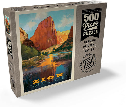 MyPuzzle Zion National Park: Vintage Poster, Virgin River Valley - Premium 500 Piece Jigsaw Puzzle for Adults