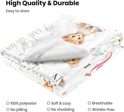 Novusopt Monogrammed Personalized Baby Lion Custom Blanket with Floral Design Receiving Blanket for Newborn Girls