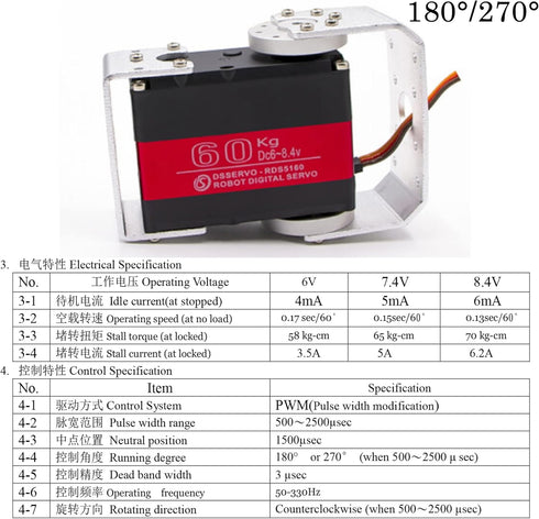 RDS5160 60 180 270 1/5 (180) Servo kg RC Digital Servo High Torque Mental Gear Degree with U-Shaped Mount Disc for RC