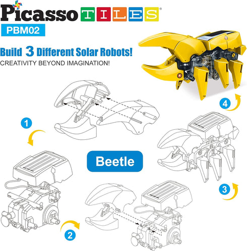 PicassoTiles STEM Kids Solar Powered Dinosaur Robot Educational Learning Building Toy - 3-in-1 Creative Unique