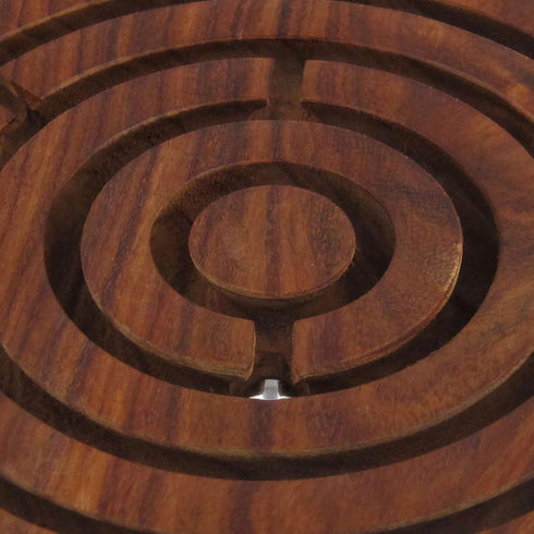 Ajuny Handcrafted Indian Wooden Round Labyrinth Ball Maze Puzzle Board Game - Challenging Education Game for Kids,