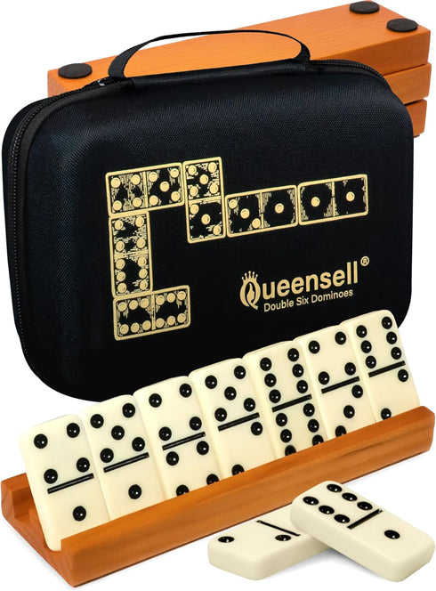 Queensell Dominos Set for Adults with 4 Domino Racks - Double 6
