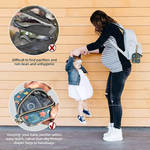 Smlpuame 4 Pacifier Holder Case,BPA Free Leather Baby Pacifier Cover Pouch,Binky Case for Diaper Bag or Purse,Holder