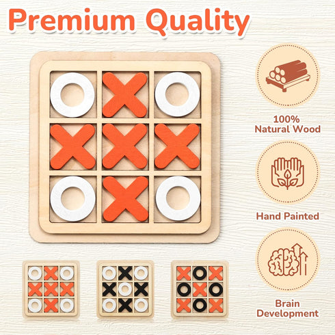 6 Pieces Wooden Tic Tac Toe Game - Mini Board Game for Kids - Family Puzzle Game - Educational Toys for Birthday Favors