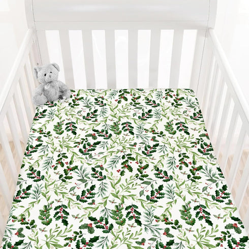 HawSkgFub Christmas Foliage Holly Berry Fitted Standard Crib Sheet Baby Boy Girl