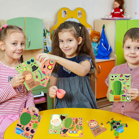 WATINC 36PCS Make Your Own Llama Cactus Stickers, DIY Art Cards Craft Game, Good Gift for School Kids