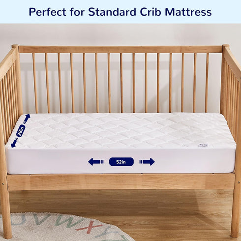 1 Pack, 52''x28'', SLEEP ZONE Waterproof Crib Mattress Protector Elastic Fitted Twin Mattress Pad Ultra Soft