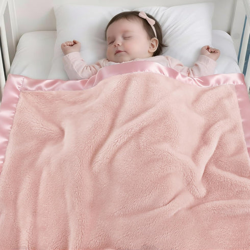 Pro Goleem Fleece Baby Blankets for Girls with 2 Inch Satin Trim,