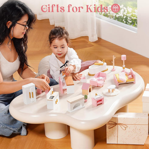Set, 28 6 3+ ROBOTIME Wooden Dollhouse Furniture PCS Miniature Dollhouse Furniture with Room Kits, Dollhouse