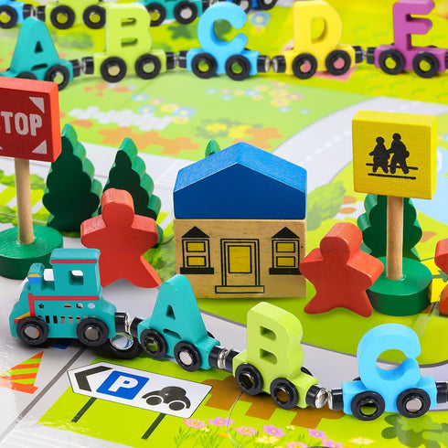 VercanMonth 43 Set 26 14 3 3-7 Pcs Magnetic Wooden Alphabet Number Trains for Kids with Alphabet, Number Trains