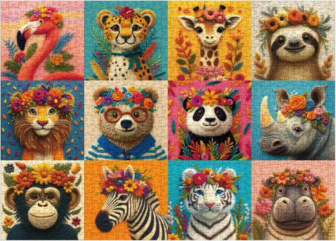 BBOLDIN 1000 Animal Flower Puzzle for Adults Pieces, Cute Giraffe Jigsaw Puzzle, Colorful Floral Bear Tiger Flamingo