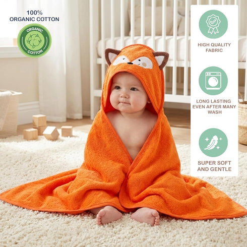 100% 3D Mother's Choice Organic Cotton Baby Hooded Towel Ultra-Soft & Absorbent Baby Bath Towels for Newborn