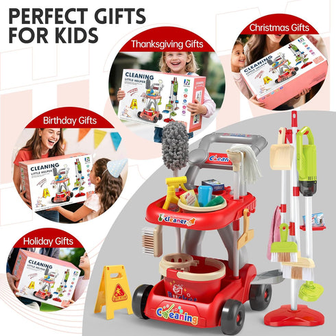 Siwuoke Set, 29 Kids Cleaning Toy Educational Pretend Play Cart with Pcs, Detachable Housekeeping Tools for Toddlers
