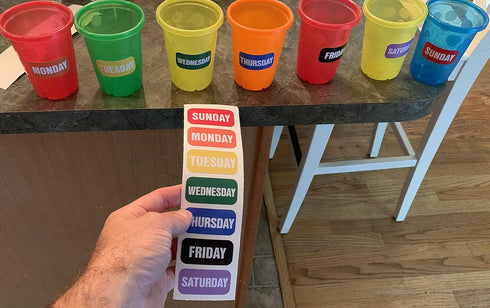 Just Baby'd Sip'n Learn Labels - Days of the Week & Colors of the Rainbow - Weekly Labels for Sippy Cups, Dishwasher
