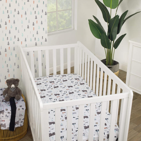 NoJo Woodland Friends Fitted Crib Sheet - White with Colorful Characters