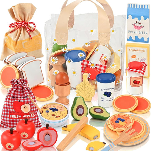 Wooden Play Food Set, Wooden Food for Play Kitchen, Wood Food Toys