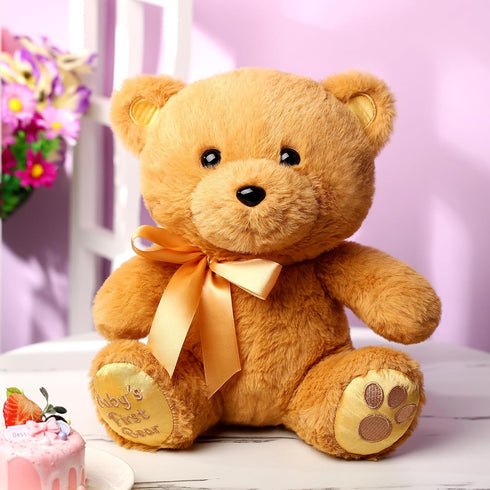 10 Inch Bear Stuffed Animal, First Bear Baby Shower Plush Toy for Wedding Birthday Gift (Brown)