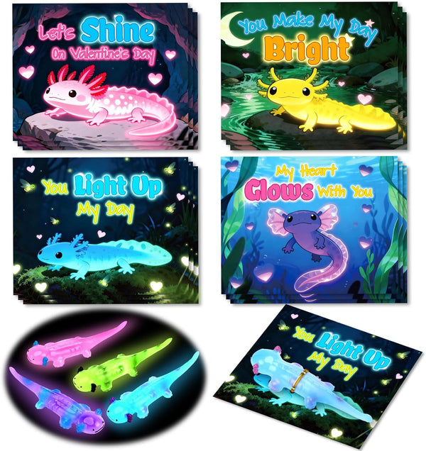 AuroTops Valentines Day Gifts for Kids,24 Pack Glow in The Dark Axolotl