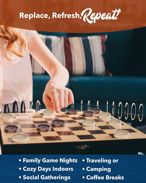 WE Games Wooden Checkers Pieces Only (1.06 inch), 24 Brown and Natural Stained with Storage Bag